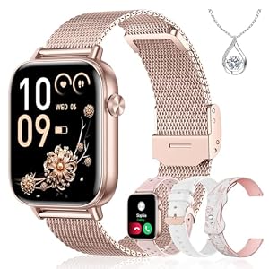 Iaret Montre Connectée Femme, 4 Bracelets, 1.83" Smartwatch, Fonction Féminine, Appels HD, 110+ Modes Sport, Podometre, Moniteur Cardiaque 24h/SpO2/Sommeil, Compatible iPhone/Android, Cadeau, Or Rose