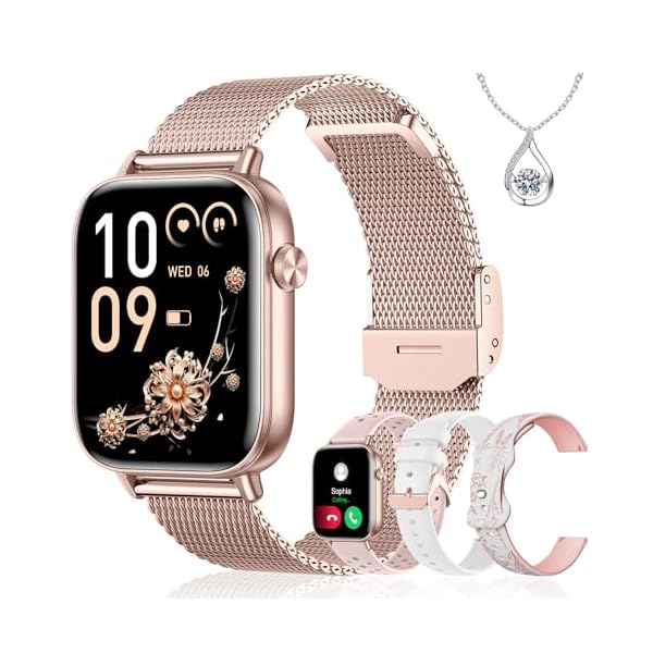 Iaret Montre Connectée Femme, 4 Bracelets, 1.83" Smartwatch, Fonction Féminine, Appels HD, 110+ Modes Sport, Podometre, Moniteur Cardiaque 24h/SpO2/Sommeil, Compatible iPhone/Android, Cadeau, Or Rose
