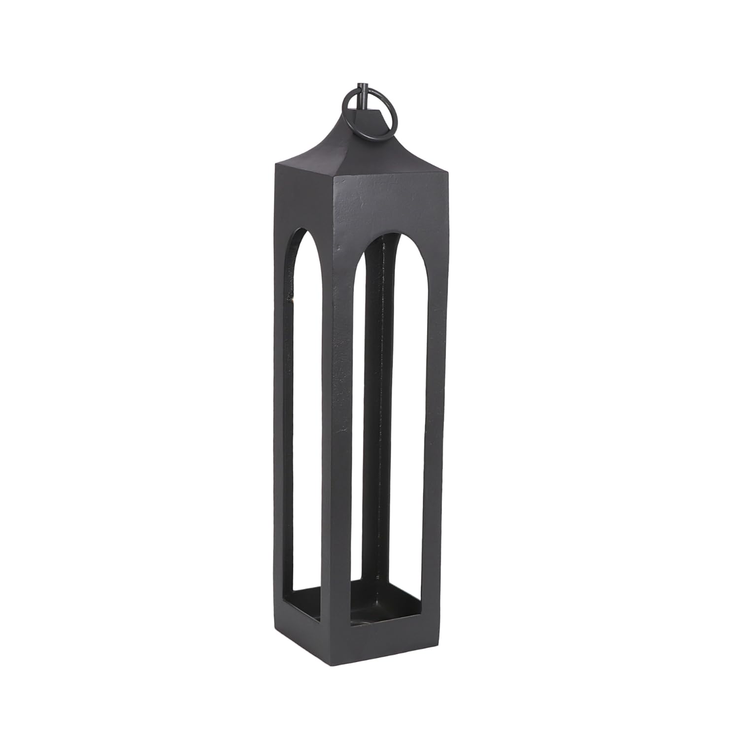 CG Hunter Farol grande negro, farol decorativo de metal rústico con paneles de cristal, portavelas para interiores y exteriores, decoración del hogar para patio, jardín y mesa, linterna colgante para
