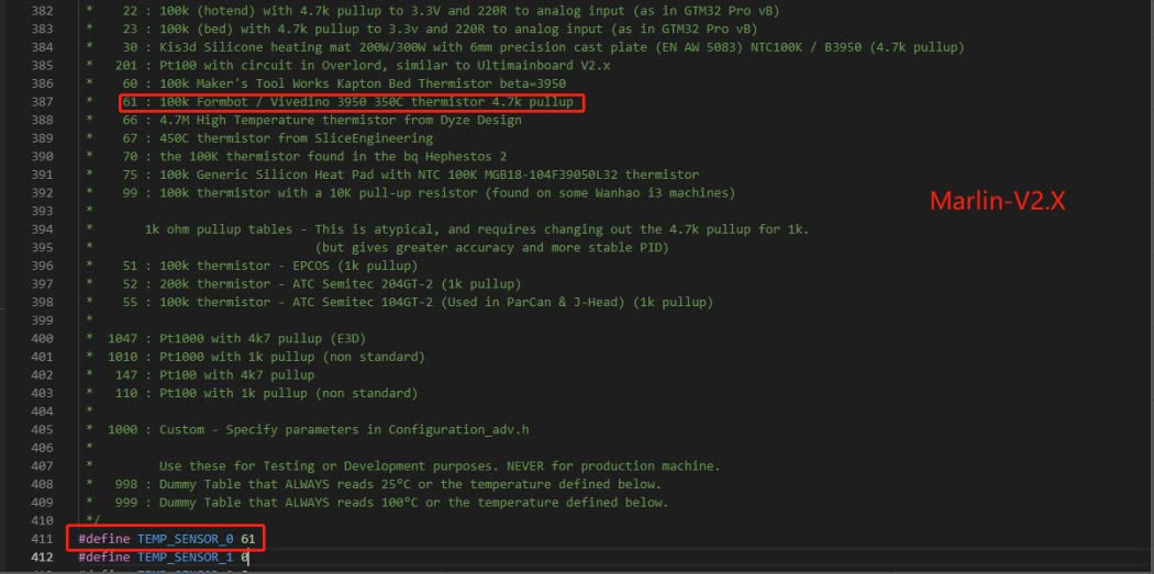 Marlin firmware configuration example for thermistor