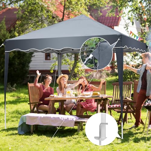 Gazebo 3 x 3, Impermeable Estable Carpa Plegable con 4 PCS Saco Terrero y Paredes Laterales - Resistente al Invierno, Protección UV Más 50 para Acampar y Fiestas Gris - imagen 7