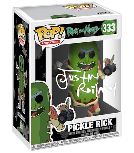 Justin Roiland Pickle Rick #333 Rick & Morty Voice Actor Facsimile Signed Reprint Laser Autographed Funko POP! Anime Animation Figurine with Protector Case