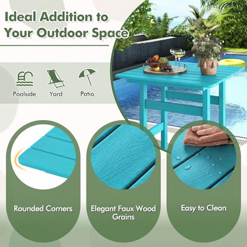 Image of Giantex 42 inch Height Outdoor Tall Bar Table, HDPE Square Pub Table with Wood Grains, Cocktail High Top Tables for Adirondack Chairs, Patio, Bistro, Garden, Poolside, Yard, Balcony, Turquoise