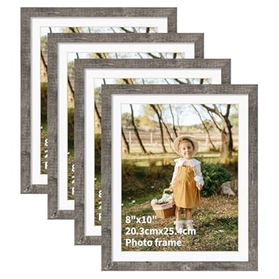 Edenseelake 8x10 Picture Frame Set of 4, Display Pictures 8x10 with Mat or 9x11 Without Mat, Wall Gallery Photo Frames, Grey