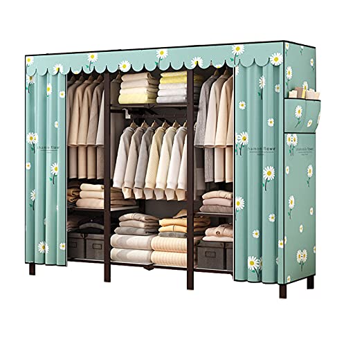 Armario abierto de metal con cortina y organizador de tela portátil para dormitorio 170x168cm