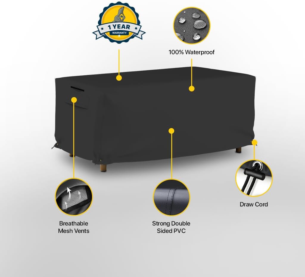 Seal Skin Covers Waterproof Rectangular Ottoman Cover, Heavy Duty Outdoor Furniture Cover with Drawstring, Air Vent, Durable Fabric (Black, 40" L x 30" W x 17" H)