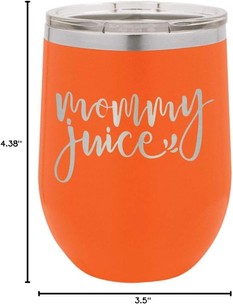 MOMMY JUICE Orange 12 oz Stemless Wine Glass With Lid | Custom Engraved With Funny Quotes and Sayings | Stainless Steel Wine Tumbler | OnlyGifts.com