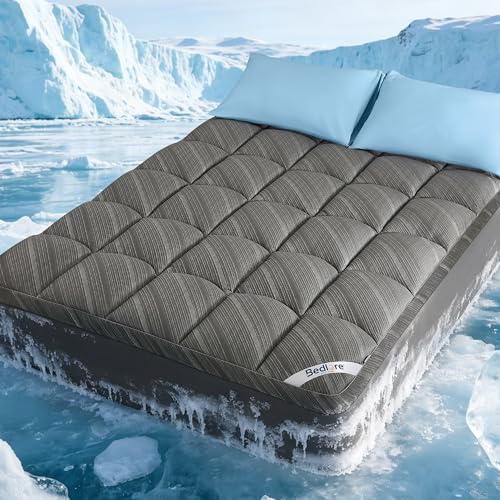 Bedlore Full Cooling Mattress Topper for Hot Sleepers, Soft Fluffy Pillow Top Mattress Pad, Breathable Noiseless for Back Pain Relief, Washable, Deep Pocket Fits 6'-15', Grey