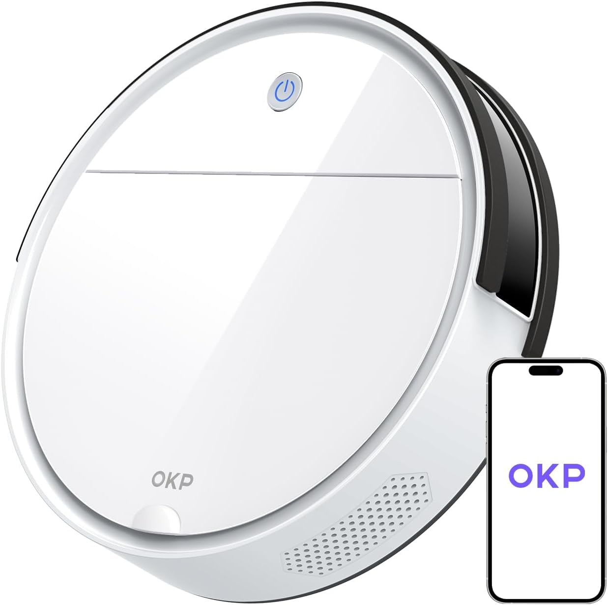 OKP K5 Robot Aspirapolvere, 2500Pa, 120 Minuti, WiFi/App, Sistema di Filtrazione Efficiente, Auto-Ricarica, Design Sottile, Silenzioso, Perfetto per Pavimenti Duri, Peli di Animali, Tappeti