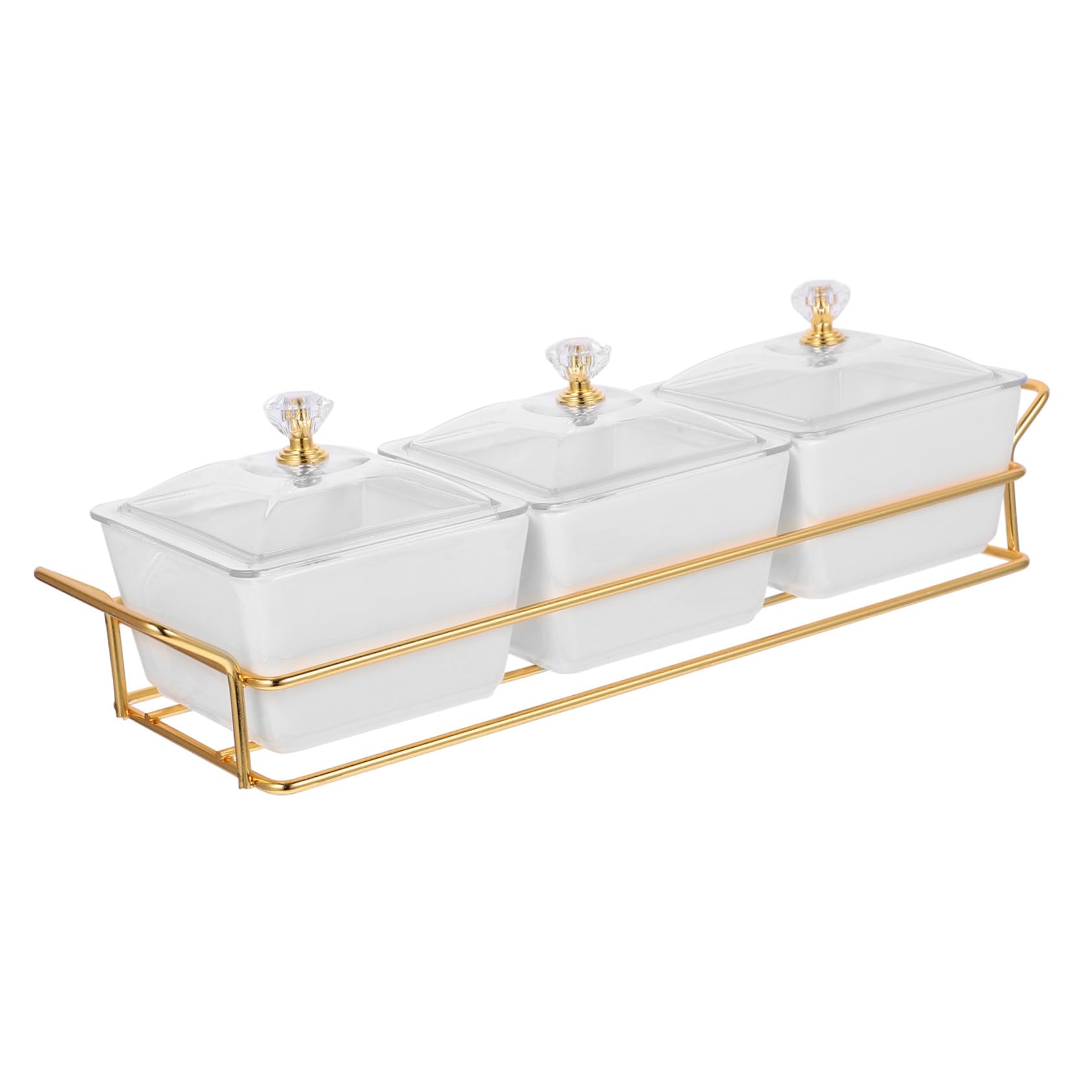 MAGICLULU Piatto Diviso in Ceramica Bianca Tre Scomparti, Finitura Liscia e Delicata, Coperchio Incluso, per Snack e Buffet Minimalisti