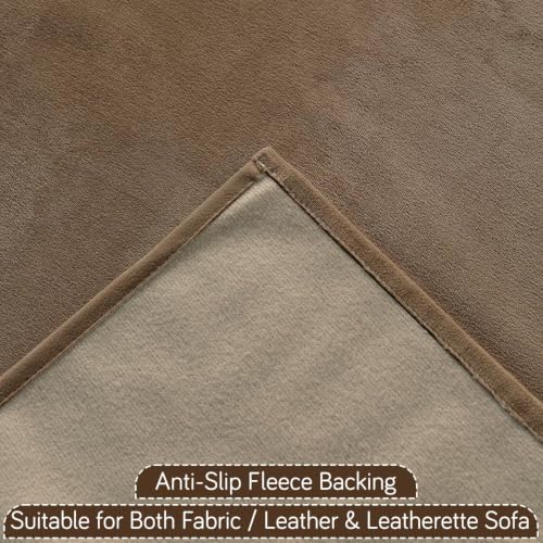 Image of HOKIPO Sofa Cover Mat with Tassel for 1 /2 /3 Seater & L Shape Sofa | DIY Sofa Cover Set | Dyed Holland Velvet | 'TasselTone Series' 70(W) x 220(L) cm |Warm Taupe (NEW-IN-1110-BRN)