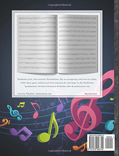 Notenheft: DIN A4 • 48 Seiten, 24 Blatt, 12 Systeme, „Kitschig“ • Original #GoodMemos Schulheft • Mit Inhaltsverzeichnis und Seitenzahlen, Noten-Lineatur 14