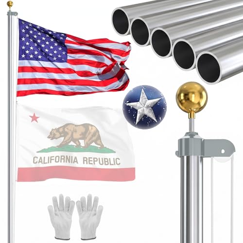 Image of NELXINJO Heavy Duty 25FT Flag Pole 100MPH Wind Test Outside House, Silver