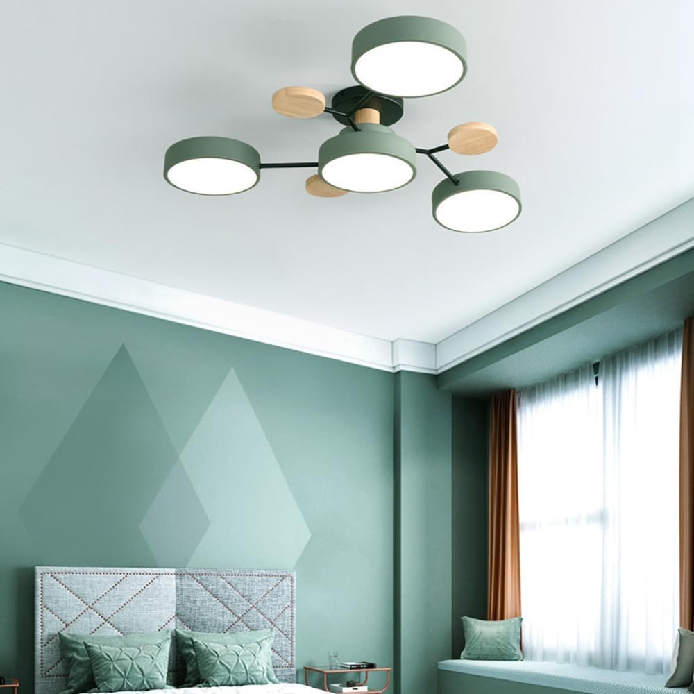 ZHNPJE Plafonnier LED Moderne en Bois Spoutnik Semi-encastré avec molécule Nordique Blanche Proche du Plafond pour Salon, Chambre à Coucher, Salle à Manger, Bureau, Cuisine, Vert Gris