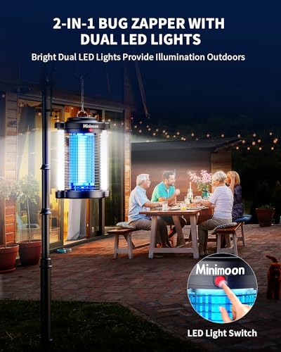 Image of Minimoon Mosquito Killer Lamp with Dual LED Light, 4200V Electric Bug Zapper, 15W Fly Trap for Indoor & Outdoor Areas, IPX4 Waterproof, Black