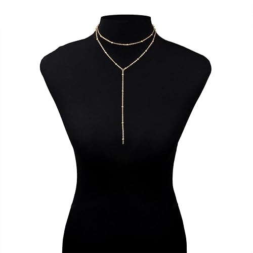 Miniatura 3 de MIFYNN Lariat Necklace for Women Layered Gold Long Y Necklace Beaded Chain Prom Jewelry