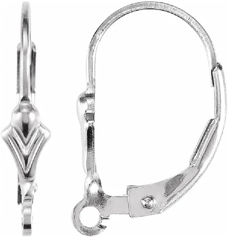 2 Pieces Sterling Silver 925 Fleur-de-Lis Lever Back Earring Top with Ring | Rhodium Plated Earwires Leverback Components for Drop – Dangle – Hoop Earrings (1 Pair)