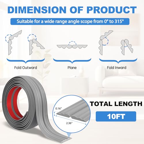 Image of Corner Molding Trim Peel and Stick Wall Corner Protector | Flexible Corner Trim Self Adhesive Inside & Outside Wall Edge Guard Moulding Trim for Edge Use, Gray, 2.3'' W x 10' L