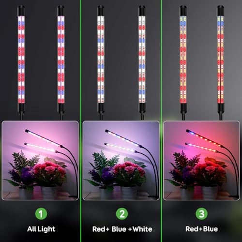 Lampe de Croissance LED 2 Têtes,Lampe pour Plantes à Spectre Complet,Lampe de Plante avec Minuteur,3 Modes de Couleur et 5 Niveaux de Dimming,lampe de culture LED pour Plantes d'Intérieur (Rouge+Bleu) – Image 6