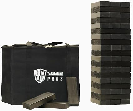 Tailgating Pros Giant Toppling Timbers Wooden Blocks Game with Tote Jumbo Indoor Outdoor Yard & Backyard Lawn Game for Family & Adults, Portable Party & Team Building Fun