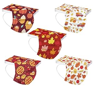 50pcs Kids Thanksgiving Face_Masks – Children Holiday Face_Covering Cute Turkey Maple Leaf Printed 3Ply Face Bandanas for Outdoor School (Multicolor21)