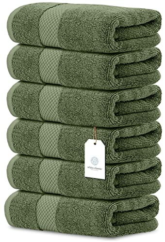 White Classic Luxury Hand Towels For Bathroom-Hotel-Spa-Kitchen-Set - Circlet Egyptian Cotton - 16X30 Inches - Set Of 6 (Forest Green) #TOP1