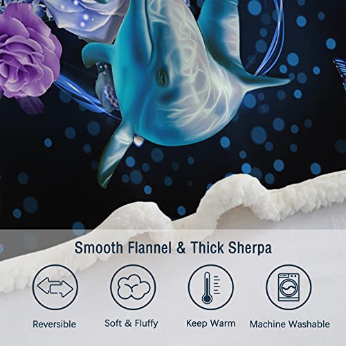 Bedmust Dolphin Sherpa Blanket Blue Dolphin Pattern Super Soft Ocean Throw Blanket For Bed Sofa Lightweight Floral Sea Blanket For All Seasons (50X60 Inches) #TOP3