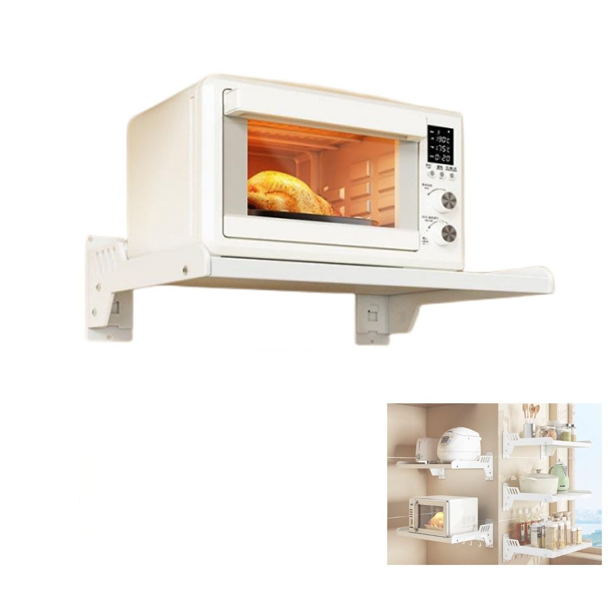 GLazzy Wall-Mounted Microwave Oven Rack,Space-Saving Shelf for Electric & Microwave Oven,Microwave Storage Rack Microwave Bracket Oven Rack Stand(White,Without hook)