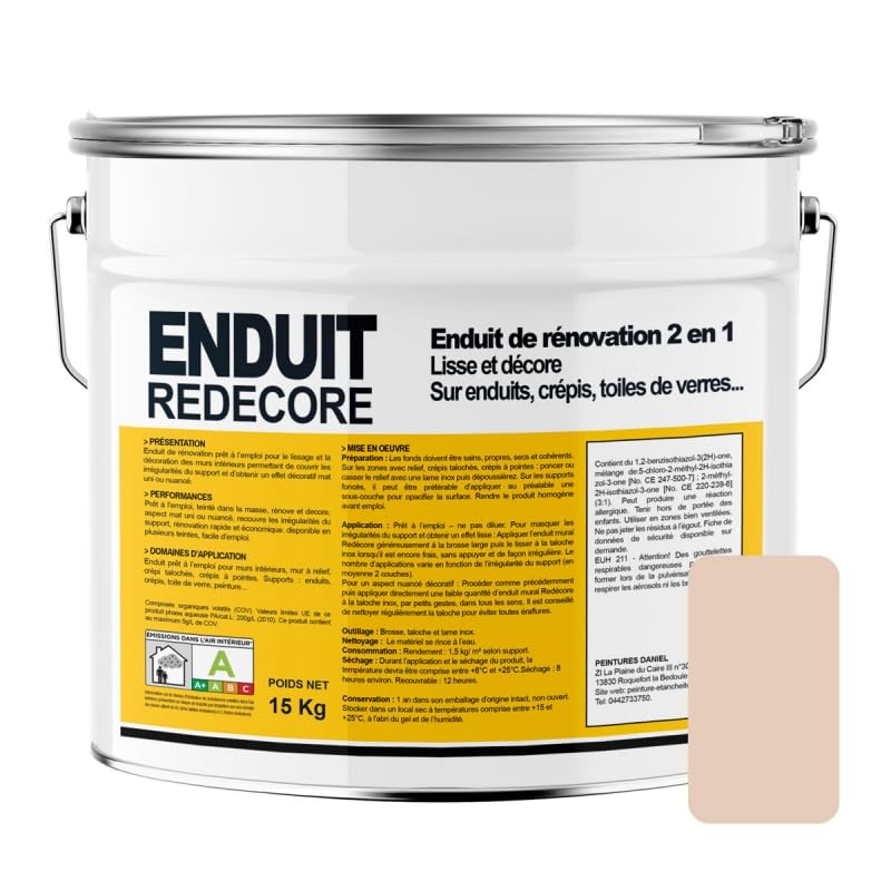 APARA Enduit décoratif, rénovation rapide, 2 en 1, lisse et décore sur plâtre, peintures, crépis, fibres, toile de verre 15 Kg Seigle