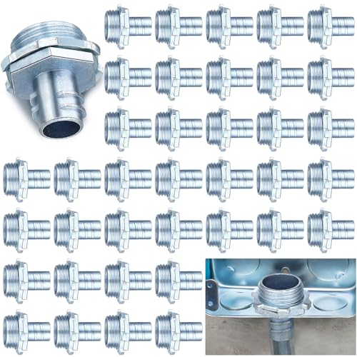 Yaocom 50 Pcs Screw-in Connector for Flexible Metal Conduit (FMC), Flex Conduit Cable Connectors with Reversible Locknut Zinc Die Cast Pipe Fittings for Residential Commercial Construction (3/8 Inch)