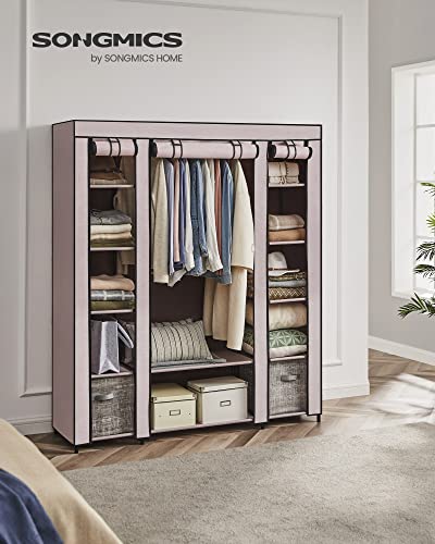 Songmics, Kleiderschrank aus Stoff, tragbar, für das Schlafzimmer, Kleiderständer mit Stoffabdeckung, 45 x 150 x 175 cm, 12 Fächer, Metallstruktur, Rosa (Puderrosa), LSF003P02