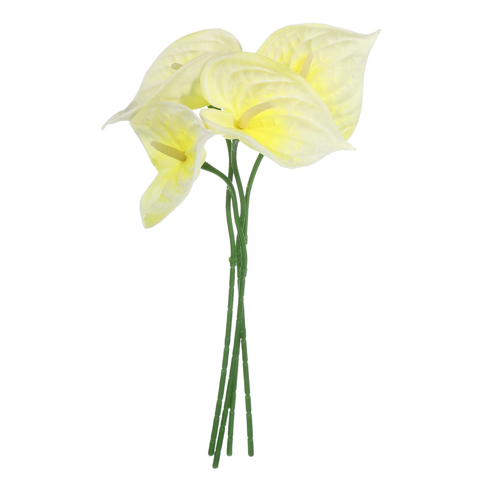 sourcing map 4Pcs 11inch Artificial Anthurium Lily Flowers, Permanent Flower Bouquet for Home Arrangements Wedding Festival Decoration Crafts Store Decor Accessories, Pale Yellow
