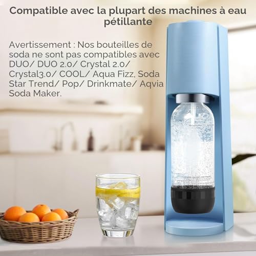 SunnyOcean Lot de 2 bouteilles de soda - 1 l - Sans BPA - Sans PET - Noir et blanc - Réutilisables - Compatibles avec les machines à soda et les machines à gazéifier – vue 2