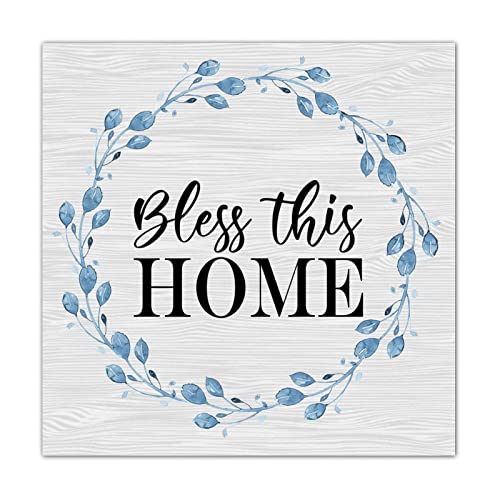 Plaque murale Bless This Home en bois de palette rustique couronne de ferme 40x40 cm