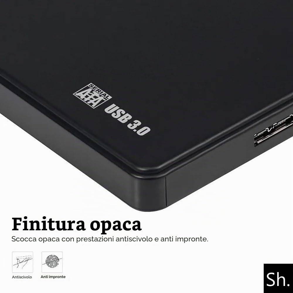 Sh. Case Esterno per Hard Disk 2.5" SATA a USB 3.0, Box per SSD/HDD Portatile, Case SSD, Custodia Disco Rigido con UASP 5Gbps, Adattatore Esterno Compatibile con PC, Laptop, PS4, Xbox