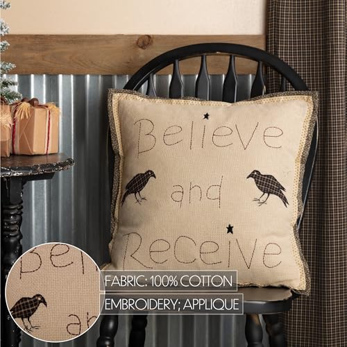VHC-Brands-Kettle-Grove-Believe-and-Receive-Pillow-18×18-Country-Primitive-Bedding-Accessory-Tan VHC Brands Kettle Grove Believe and Receive Pillow 18×18 Country Primitive Bedding Accessory Tan