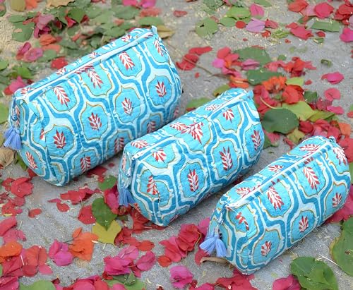 Sacs de toilette cosmétiques imprimés main coton éco-responsable - 2