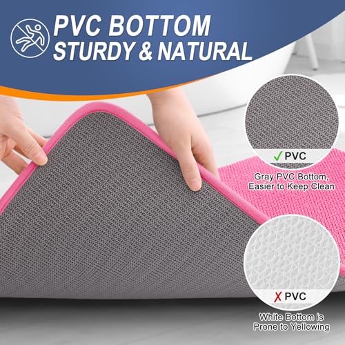 Image of OLANLY Thick Memory Foam Bathroom Runner Rugs 47x24, Extra Soft Absorbent Long Bath Rug, Quick Dry, Non-Slip, Machine Washable Bath Mats for Bathroom, Tub and Shower, Home Decor Accessories, Hot Pink