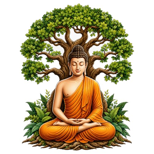 Image of Rangoli Buddha Wall Sticker Self-Adhesive 16 x 20.5 Inch Waterproof Wall Decor for Living Room Bedroom Office Meditation Buddha Tree Wall Decal