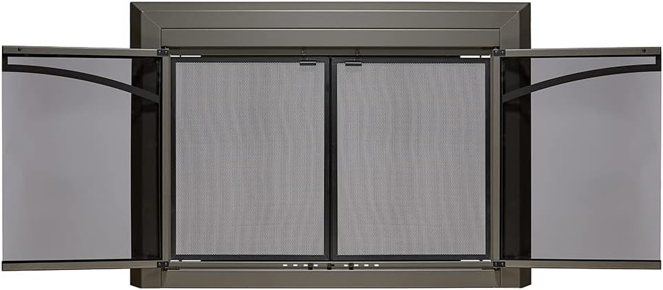 UniFlame - Gerri - Cabinet-Style Fireplace Doors with Smoke Tempered Glass (Color: Oil Rubbed Bronze, Size: Medium - Fits Opening 30in to 37in W x 25.5in to 32.5in H)