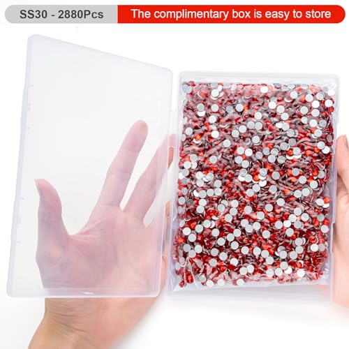 Image of Flatback Rhinestones Bulk, 2880PCS Lt.siam Rhinestones for Clothes DIY Decoration Crafts, Lt.siam, SS30, 6.3-6.5mm