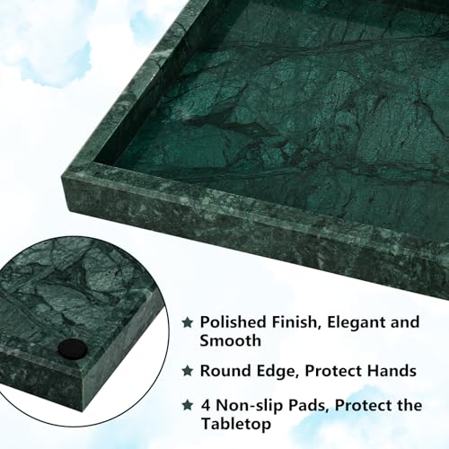 Image of Real Natural Marble Tray for Bathroom, Vanity, Kitchen and Desktop, Rectangle Genuine Marble Stone Tray for Jewelry, Cosmetics, Candles, Lotion, Perfume and Home Decor