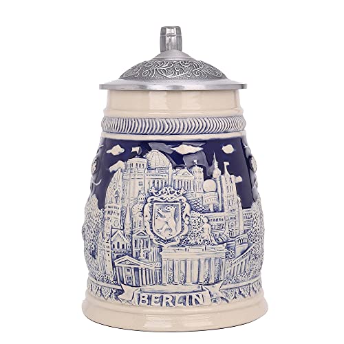 AEIDDRWAA 0.5L Bierkrüge mit deckel Beer Stein Pewter lid Gläser Trinkgeschirr Geprägter Bayerischer Bierkrug Münchner Oktoberfest mit Matel Zinndeckel Oktoberfest Krug Eagle (Weißes Berlin) Cover