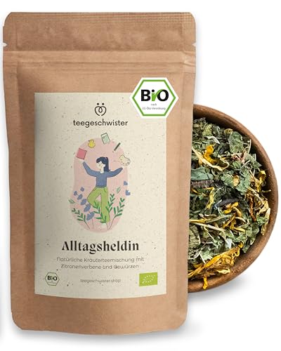 teegeschwister® | Alltagsheldin Bio-Tee | Geschenkidee für die für die Kollegin, beste Freundin oder Frau | Geschenktee mit Zitronenverbene, Fenchel & Lavendelblüten | 60g