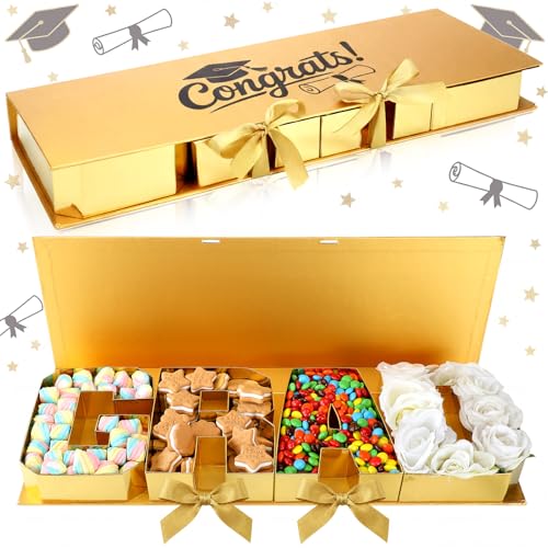 Gueevin Large Graduation Gift Box 2026 Grad Letter Shaped Fillable Cardboard Box 22x7.5x2 DIY Graduation Gift Ideas Boxes Grad Letters Boxes for Graduates High School College Party Favors(Gold)