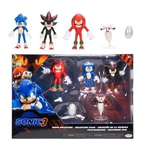 Sonic 3 Movie Action Figures 2.5-Inch Movie Collector Toy Figure Multi-Pack Includes Sonic Knuckles Shadow Buzz Bomber & Drone- Officially Licensed Toys