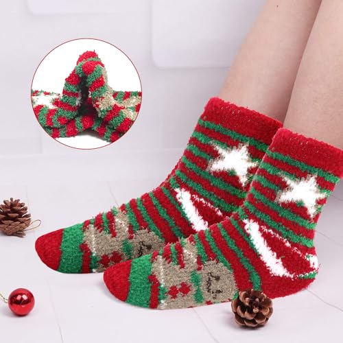 Fuzzy Christmas Socks - 6 Pairs Cozy Warm Fluffy Plush Bed Socks for Women, Girls - Cute Coral Fleece Xmas Indoor3