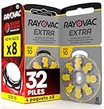 32 Batteries pour appareils auditifs Rayovac Extra Size 10 4 Blister de 8 Batteries