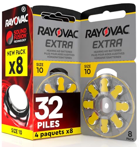 32 Batteries pour appareils auditifs Rayovac Extra Size 10-4 Blister de 8 Batteries