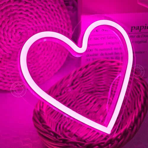 Image of SYLHOME Pink Heart Led Neon Light Sign Battery Operated or USB Powered Bedroom Wedding Wall Sign Decor Valentines Day Birthday Anniversary Sign USB 7.87 inch X 7.28 inch
